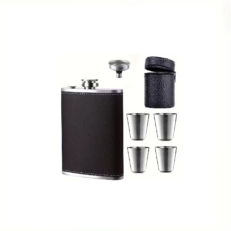 Set de 1 Petaca y 2 Vasos de Acero Inoxidable