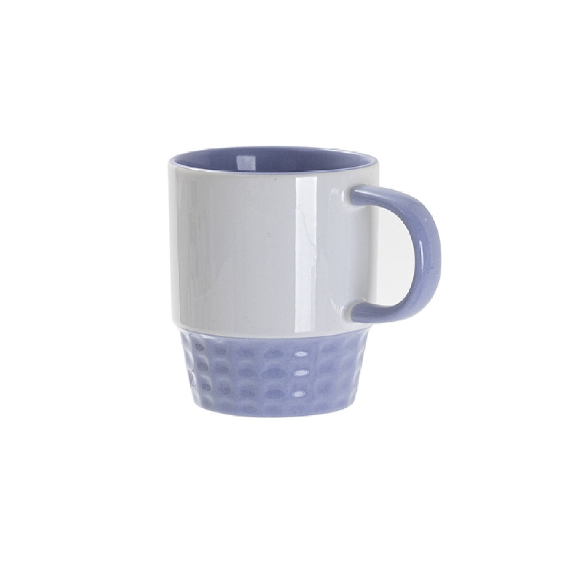 Taza Blanca Apilable Interior y Asa Morada