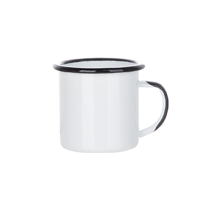 Tazas Esmaltada Blanca Borde Negro 12Oz Sublimacion