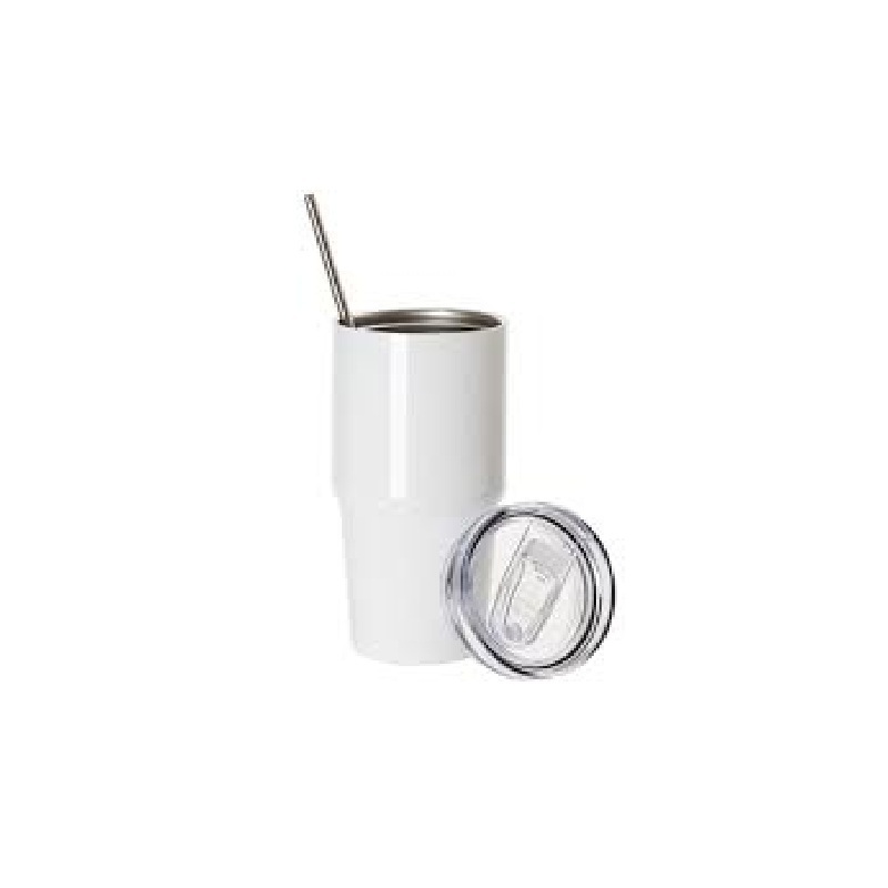 Vasos de Viajeros (Blanco) 20Onz/600Ml - Acero con Sorbete de Metal